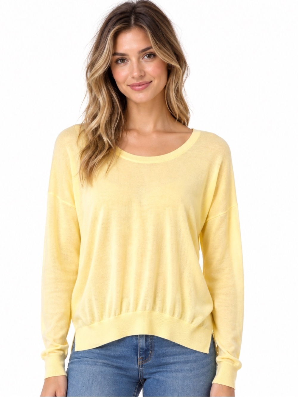 Cabi Butter Yellow Sweater Sheer Lightweight Long Sleeves-Sz S Layer Versatile